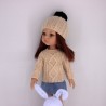 Patrón jersey con dibujos, gorro y falda vaquera válido para Paola Reina 32 cm