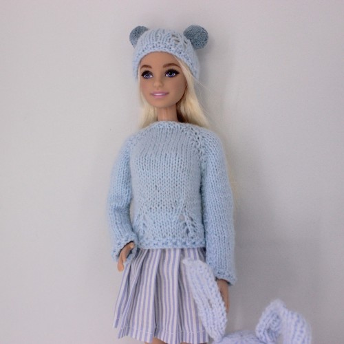 Jersey y gorro de lana con falda de tela o válido para muñecas tipo Barbie