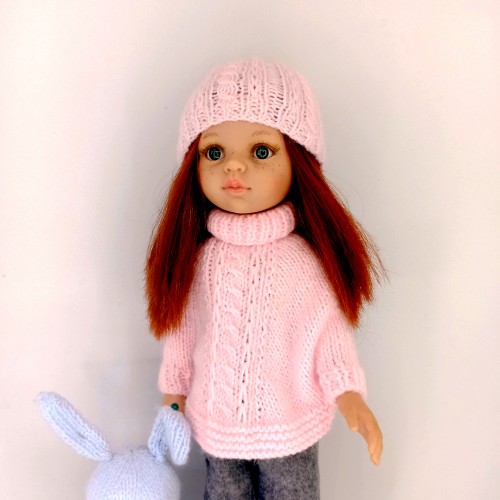 Conjunto capa y gorro de lana con pantalón de tela válido Paola Reina 32 cm