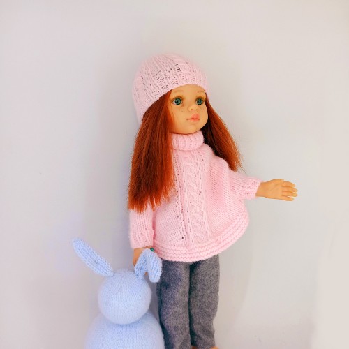 Conjunto capa y gorro de lana con pantalón de tela válido Paola Reina 32 cm