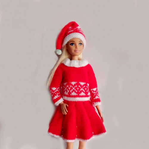 Patrón jersey, falda y gorro navidad válido para muñecas tipo Barbie