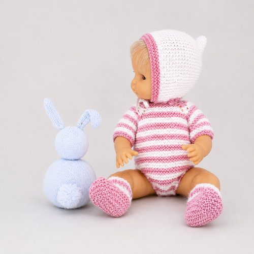 Patrón pelele rayas, gorro pixie y patucos válido para Nenuco tradicional