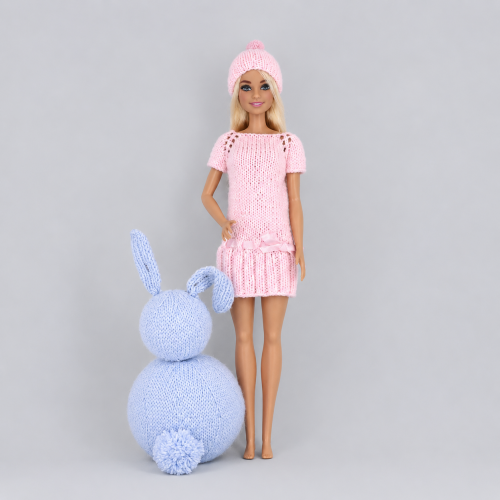 Patrón vestido y gorro rosa válido para muñecas tipo Barbie